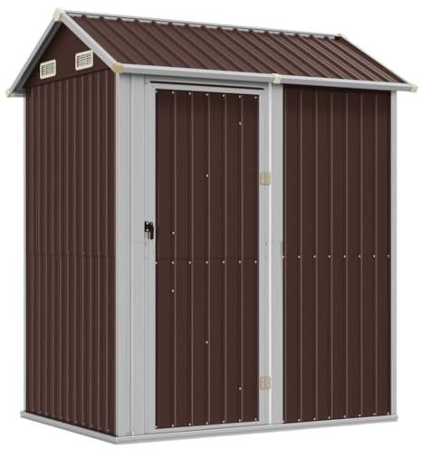 vidaXL Gerätehaus, Gartenhaus mit Schrägdach Tür, Gartenschuppen Schuppen mit Stauraum, Geräteschuppen Metallschuppen, Braun 192x152,5x237 cm Verzinkter Stahl