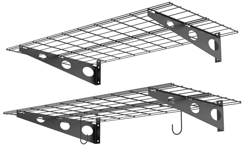 WALMANN Garagen-Wandregale, 2 Stück, 61 x 122 cm, Wandmontage, Lagerregale für Garage, robustes Wandregal, hält bis zu 100 kg (schwarz)