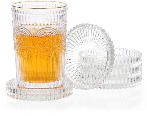 SUMNACON Juego de posavasos de cristal para té, café, cerveza, decoración del hogar, bar, oficina, portavelas (transparente, redondo)