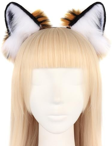 URFEDA Handgemachte Tiger Katze Ohren Kopfbedeckung Kostüm Zubehör, Katze Ohr Stirnband Tiger Ohren Haarband Haarreif Tiger Tier Ohr Haarnadel Haarschmuck für Halloween Weihnachten Cosplay Party