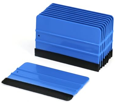 QWORK® Set di 10 Raschietti in vinile con Raschietto in Morbido Feltro, spatola per pellicole adesive per Rivestimenti di Auto, Carte da Parati, Pellicole per Finestre, 13 cm x 8 cm, Blu