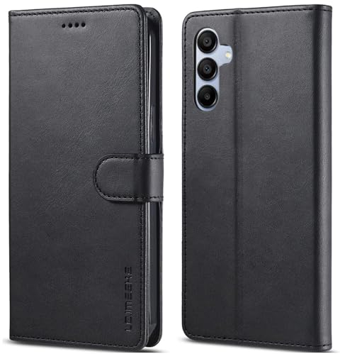 WAURZ Cover per Samsung Galaxy A15 4G / A15 5G Custodia Cover Pelle Libro Portafoglio con Porta Carte Magnetica Protezione Antiurto Cuoio Flip Case Custodia Cover per Samsung Galaxy A15 5G/4G,Nero