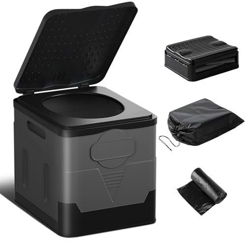 Suewidfay Portable Toilet for Camping, Outdoor Camping Toilet for Adult, Compost Toilet Travel Potty Folding Toilet, Camping Loo MAX 150KG for Hiking/Camping/Fishing (29X31.5CM)