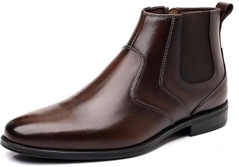Holy dove Mens Coffee Brown Chelsea Dress Boots with Side Zipper & Slip-On Ankle Design, Genuine Leather Casual Boots for Men, Size 10
