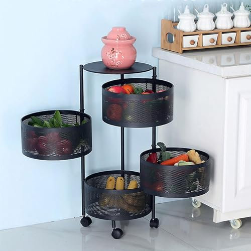 Panier à légumes rotatif de cuisine à 360 ° Organisateur rond multicouche Fruits et légumes pour cuisine / garage / salle de bain Rangement et organisation de cuisine avec paniers en filet et roues