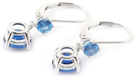 KnBoB 14 Karat (585) Weißgold Ohrringe für Damen, Erstellt Saphir Elegant Echt Gold Edelstein Ohrringe Hängend Schmuck