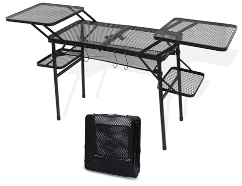 Nice C Folding Camping Table, 31.5 x 15.8 x 29.9 inches, Silver, with 4 Side Tables & Mesh Net for BBQ, Camping