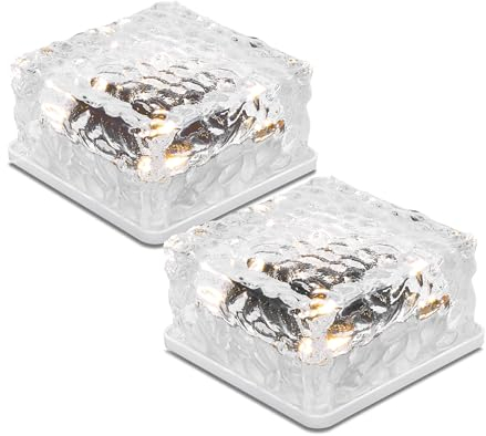 esotec Solar Glas Pflasterstein, 2er Set, LED Bodenleuchte, Leuchtsteine, Wegeleuchte, Außenleuchte, Solarmodul, Akku, IP65, wetterfest, transparent, Höhe 53mm, outdoor, außen, wetterfest, 102560