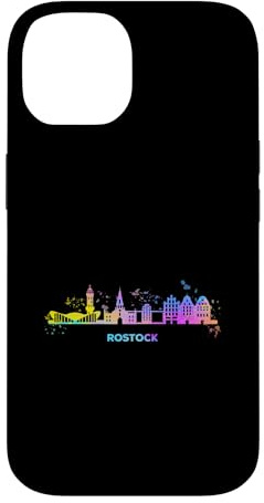 Hülle für iPhone 14 Rostock Skyline Buntes Stadtbild