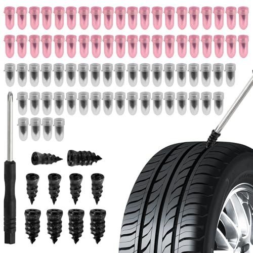 Sophisticate 80 Pezzi Kit Riparazione Pneumatici Moto, Chiodo in Gomma per Riparazione Pneumatici con Cacciavite, Chiodo per Riparazione Pneumatici Sottovuoto, per Moto Camion Bici