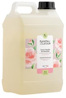 Rampal Latour - Savon Liquide de Marseille à l'huile d'amande douce - Parfum Rose de Grasse - Hydrate et Nettoie en douceur - Mains et Corps - Recharge 3L