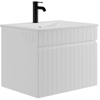 Vente-unique - Mueble de baÒo Flotante Blanco con Lavabo Empotrado - 60 cm - SATARA