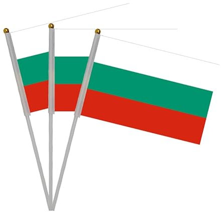 20 banderas con palo Bulgaria, mini bandera portátil Bulgaria