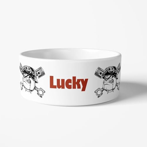 DECOHO - Gamelle pour Chien en céramique Personnalisable | Motif Bulldog - Blanc