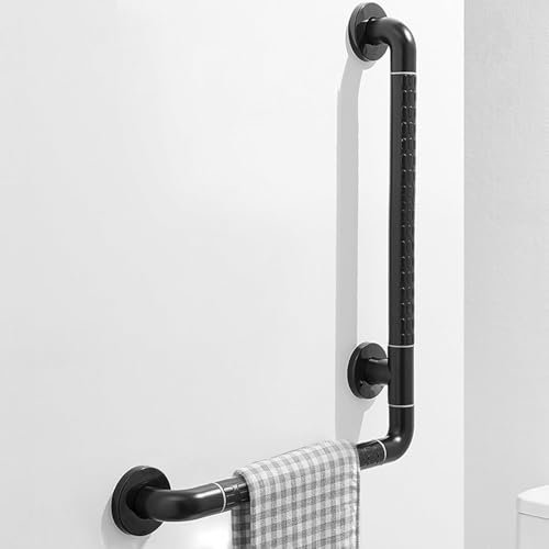 Schwarze Haltegriffe für Senioren, 60 x 40cm Haltegriff Badewanne, Duschgriff Rutschfest Sicherheitsgriff mit Fluoreszenz, Sicherheitsgriff Badewanne, L-förm Griffstangen für WC Badewanne