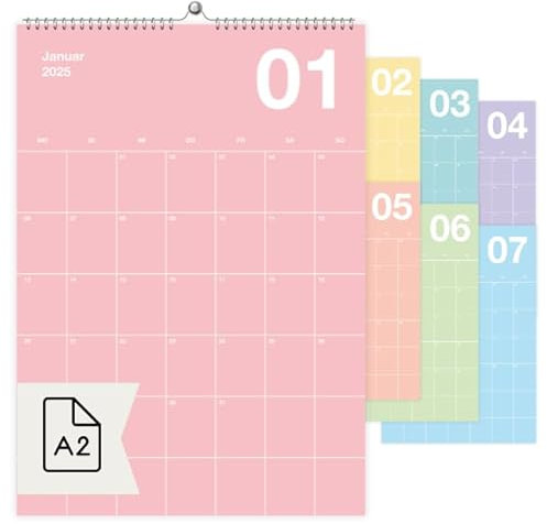 heaven+paper Design A2 Wandkalender 2026 | Premium Design & Made in Germany | Hochwertiger Monatsplaner | 12 farbcodierte Monatsseiten auf 250 g Papier | Spectrum Design