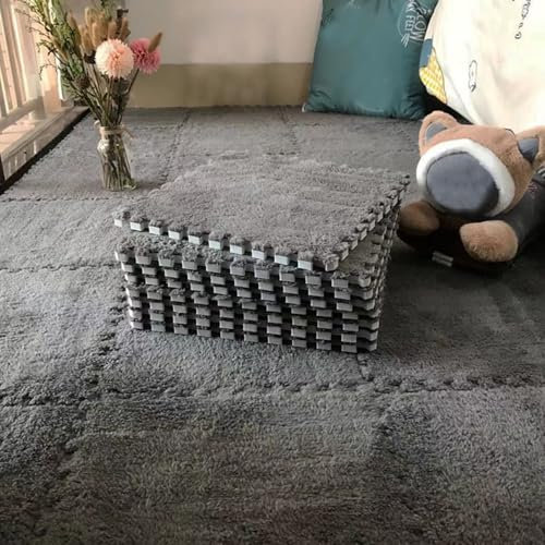 BRCYKRWY 10 Stück DIY Puzzle Shaggy Teppich,Schaumstoff-Fußmatten,Plüsch Spielmatte rutschfest Bodenschutzmatte 30x30x1cm,Flauschige Flächenteppiche,quadratische Plüsch-Puzzle-Bodenfliesen
