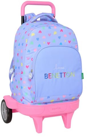 safta Benetton Großer Rucksack mit Rädern, kompakt, abnehmbar, ideal für Kinder verschiedener Altersgruppen, bequem und vielseitig, Qualität und Widerstandsfähigkeit, 33 x 22 x 45 cm, Lila, M, Casual