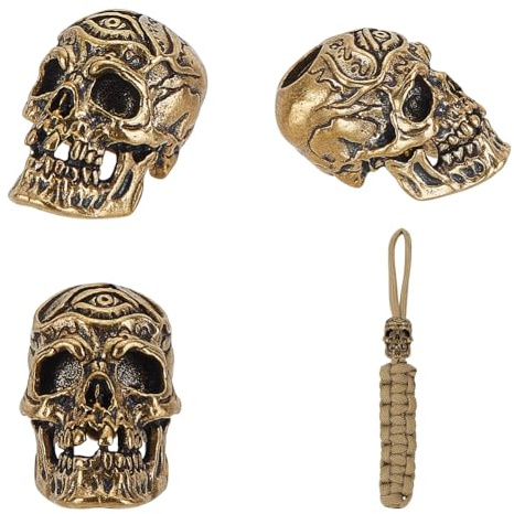 UNICRAFTALE 4 Stück Metallskelettkopf Perlen Paracord Perlen Totenkopf Messer Lanyard Perlen Tibetischen Stil Abstandsperlen Goldene Europäische Perlen Für Halloween Bastelarbeiten Armband 5.5mm