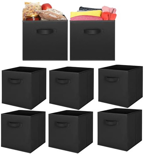 8pcs Cube Storage Box 27x27x27cm - Foldable Storage Box with Handles Storage Cubes for Home, Office & Nursery Organisation (Black)
