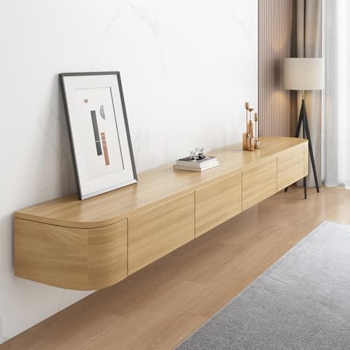 Meuble TV Suspendu, Meuble TV Flottant, Noir Meuble Télévision Mural en Bois Massif avec 2 Tiroirs, Design Élégant et Suspendu, Étagère de Rangement pour Salon ou Chambre (Bois, 140cm)