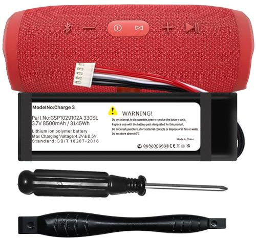 WAEUUKKPO 8500mAh Batterie pour JBL Charge 3, Nouvelle Batterie de Rechange améliorée 3.7V Compatible avec GSP1029102A 330SL Haut-Parleur avec Outil de réparation (Modèle: Charge 3)
