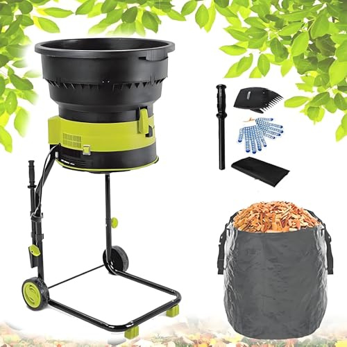 Elektrischer Laubhäcksler für den Garten, 2500 W Laubhäcksler mit Rädern, Laubbesen, Aufbewahrungstasche, Häcksler mit 8000 U/min und Trichter, 54 cm Durchmesser