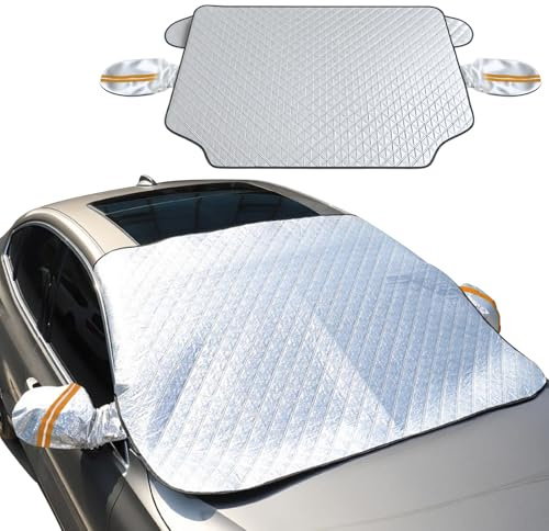 Frontscheibenabdeckung Auto, 4-Layer Scheibenabdeckung Auto Winter,Frontscheibenabdeckung mit Seitenspiegel Abdeckungen,Autoscheiben Abdeckungen für Frost, Sonne, UV, Staub und Wasser resistent