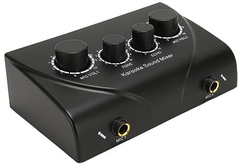 Karaoke Sound Mixer Professionista a Doppio Microfono Mini Mixer Stereo per il Home Theater, qualità del Suono Hifi per Cantare Performance Bambini e Adulti, Distorsione Armonica Asporta