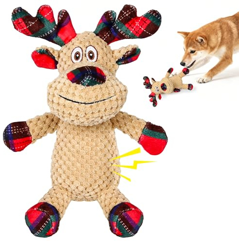 VORZOKISPL Weihnachtshunde Spielzeug – Quietschendes Rentier aus Plüsch, Weiche Plüsch Quietschend Spielzeug für Hunde, Spielzeug für kleine, große Hunde, Interaktive Hund Weihnachtsspielzeug