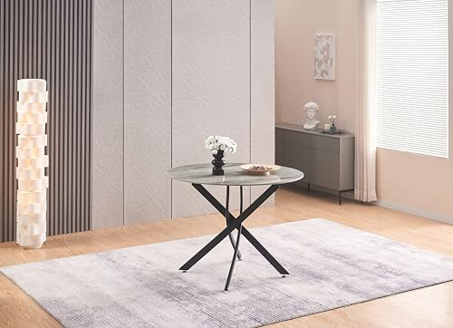 Furnizone UK Alexa Grey Marble Effect Sintered Stone 4-Seater Round Dining Table