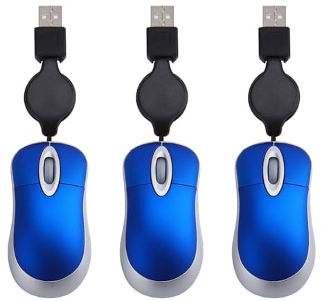 Blmirror 3PCS Wired Mouse Retractable Mouse Corded Mouse Mini Mouse USB Optical Mouse Wired Mouse for Computer Laptop PC Easy to Use