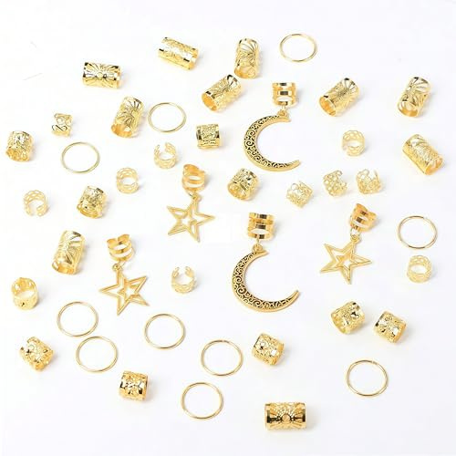 Zosutetoxo 45stück Gold Haarschmuck Set: Barock Muschel Haar Accessoires mit Sternen und Perlen, Meerestier Haarringe für Zöpfe und Dreadlocks