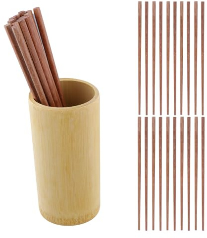 10 Pares Palillos Madera Reutilizables, Soporte Redondo Utensilios de Cocina, Chopsticks Chinos y Japoneses Sushi, Set de Palillos Antideslizantes, Aptos para Lavavajillas (Marrón rojizo)