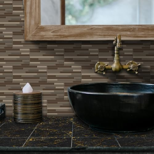 Mosaikfliesen Kaffee Braun Ziegel Küchenfliesen Selbstklebend PVC Wasserfest Fliesensticker Badezimmer Schrank Fliesenaufkleber Wanddekoration Klebefliesen Küche 20x10cm/9 Stück
