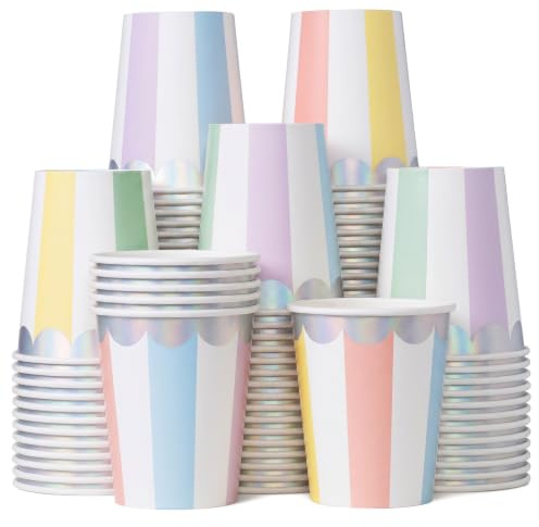 Confettiville 100er-Pack 240ml Einweg-Pappbecher, Schillerndes Multi-Pastell-Karussell-Gingham-Design, Auslaufsichere Heiß- & Kaltgetränkebecher für Partys, Cafés & Veranstaltungen