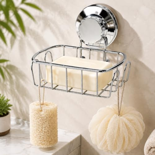 Xygobla Suction Soap Dish for Shower with Hooks