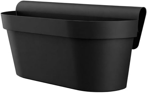 Engelland - 1 x Balkonkasten für Geländer & Zaun, Schwarz, Blumentopf mit Wasserspeicher, Blumenkasten zum EIN-Hängen, Balkontopf, Pflanzkasten, 49 x 20,5 x 23 cm, Außenbereich, Kunststoff