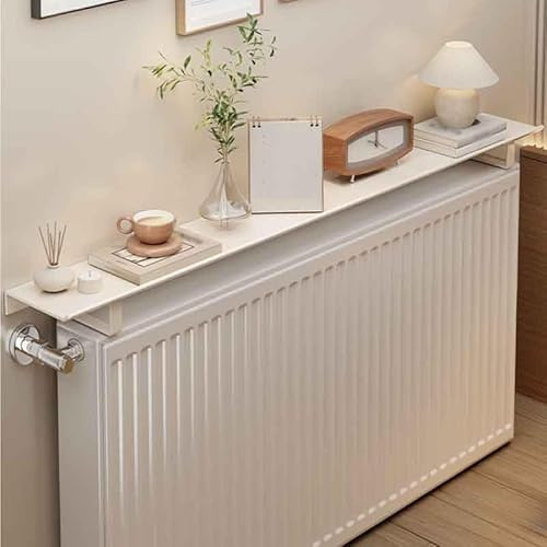 HLTQL Etagere Radiateur,Tablette Radiateur sans Percer,Cache-radiateur,étagère Flottante sur radiateur,Couvercle de radiateur Blanc,étagère supérieure en Aluminium,pour Cuisine,Salon(80cm)