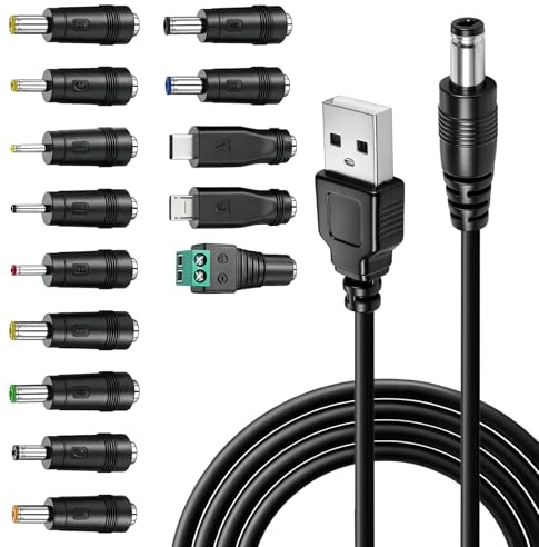 DC 5V Kabel, Universal USB C Adapter auf DC 5V Kabel mit 14 Hohlstecker | USB DC Kabel 5V 2A Micro-USB Typ-C LED 5V Ladekabel Netzkabel Stromkabel für Router TV Box LED Streifen Rasierapparat Hue Hub
