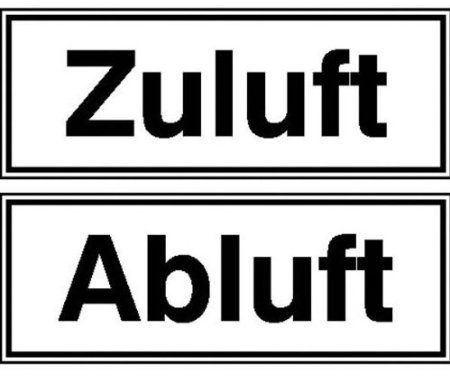 Indigos UG - Aufkleber - Hinweisschild zur Betriebskennzeichnung Zuluft/Abluft,- 8x3 cm - Warnung - Sicherheit - Hotel, Firma, Haus