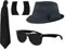 ILOVEFANCYDRESS 4 TEILIGES BROTHERS of Blues SET, DUNKEL GRAUER FILZ Hut MIT DEM Durchmesser VON 60 cm, Schwarze Sonnenbrille UND Schwarze Fliege UND Schwarze Seiten KOTELETTEN