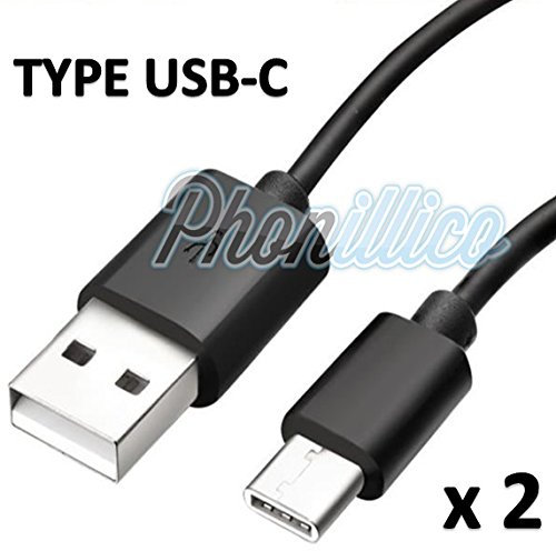 PHONILLICO® Lot 2 Cables USB-C Chargeur Noir pour Samsung Galaxy A5 2017 - Cable Port USB Data Chargeur Synchronisation Transfert Donnees Mesure 1 Metre