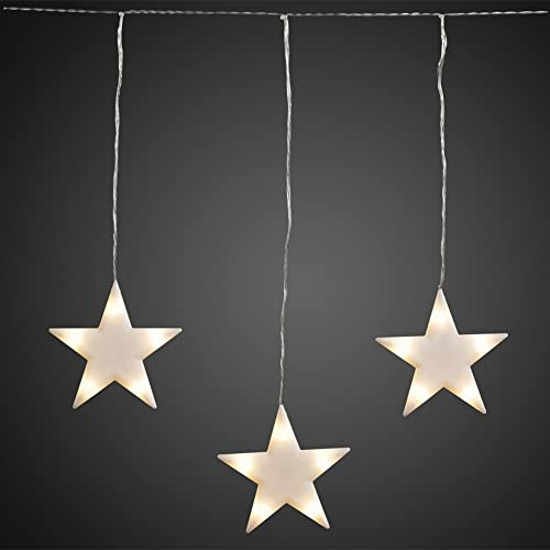 hellum LED Sternenvorhang mit 5 gefrosteten Sternen, warmweiß, 25 LED, Ø 10 cm, beleuchtete Länge 100 x 55 cm, für außen, Weihnachtsdekor <59lm 506006