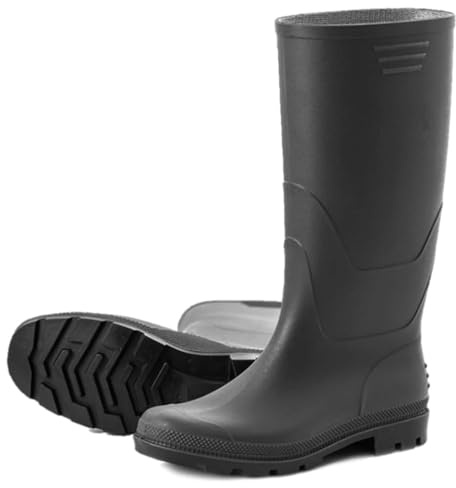 Scheibler Workwear – Gummistiefel aus robustem PVC hoch mit 38 cm Schafthöhe – Freizeit-Regenstiefel 100% wasserdicht, super leicht & mit rutschfester Sohle – verfügbar in den Größen 39-47 (Schwarz)