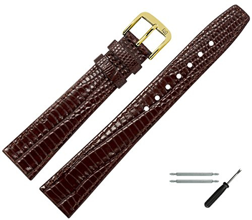 MARBURGER Uhrenarmband 18mm Leder Braun Gold Eidechse (Iguana) Prägung Mit Naht - Montage Set 3051831000220