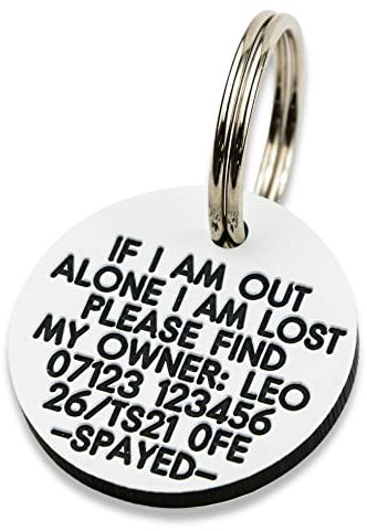 Engraved Dog tag, Deeply Engraved, White Plastic 27mm Circular Dog tag