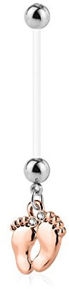 Lovepiercing Piercing Nombril Grossesse Pieds Bébé Maternité Longue Barre Acrylique Retainer Bioflex PAWLINA Cuivré
