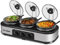 Triple mijoteuse, 3 x 1,5 litres serveurs de buffet et chaufferettes, 3 casseroles pour buffet, mijoteuse à température réglable, repose-couvercle en acier inoxydable, manuel argenté pour fêtes