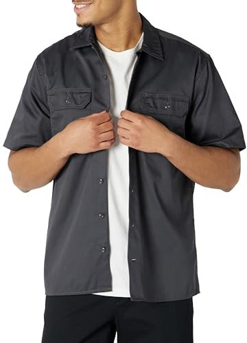 Amazon Essentials Camisa de Trabajo de Manga Corta Resistente a Las Manchas y Arrugas Hombre, Gris, XXL